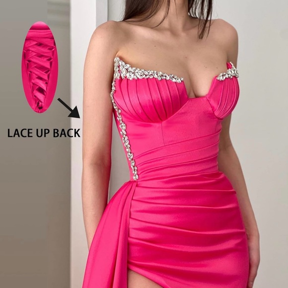 Formal Red corset style satin Dress - Picture 2 of 4